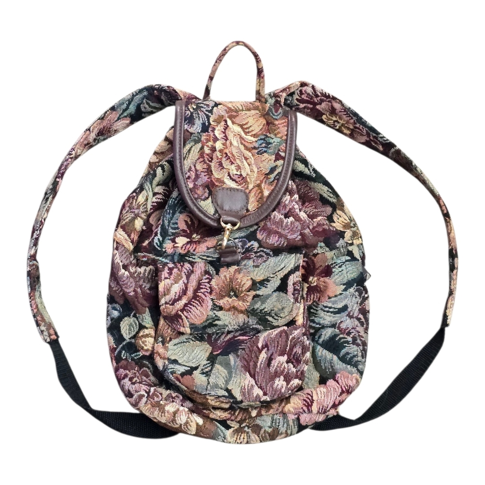 *VTG* THE BOFFO BAG CO Vintage Handmade Floral Tapestry Backpack - Picture 8 of 8